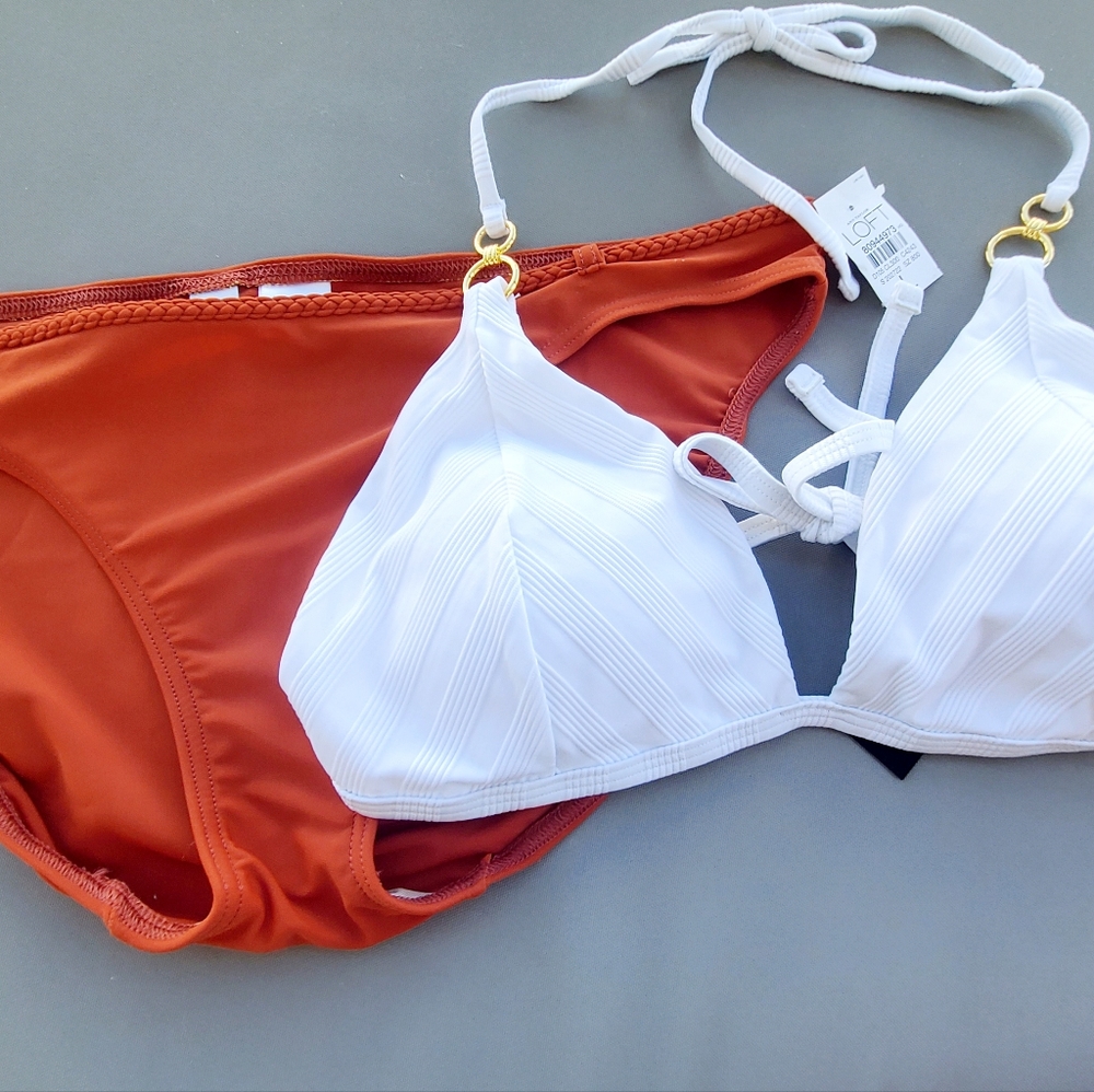 Copper/White Bikini Bottom and Top, L